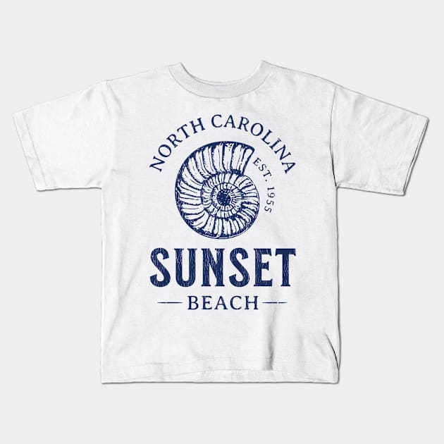 Sunset Beach, NC Summertime Vacationing Seashell Kids T-Shirt by Contentarama